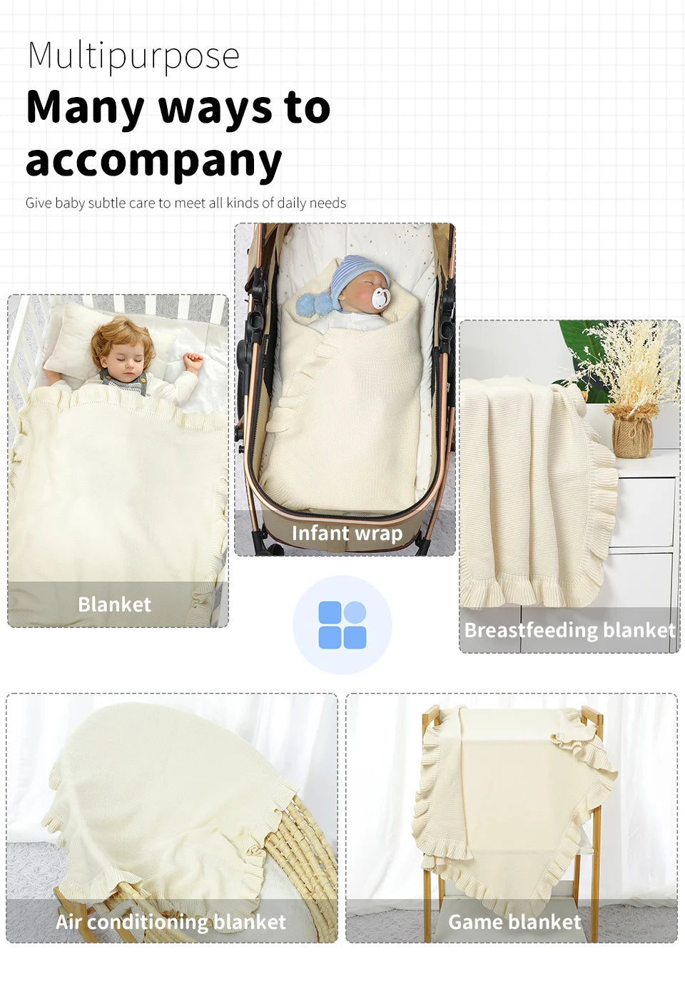 Dual-Use Baby Blankets Newborn Infant Kids Boys Girls Solid Knit Stroller Nursery Travel Bed Cradle Quilts 90*70cm Receiving Mat