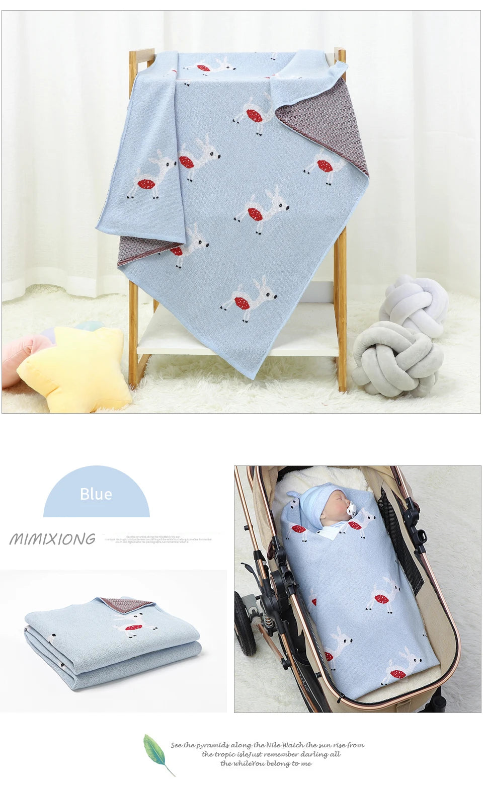 Baby Blankets Knitted Super Soft Newborn Infant Cotton Stroller Bed Sleeping Covers Cute Deer Toddler Girls Boys Sofa Crib Quilt