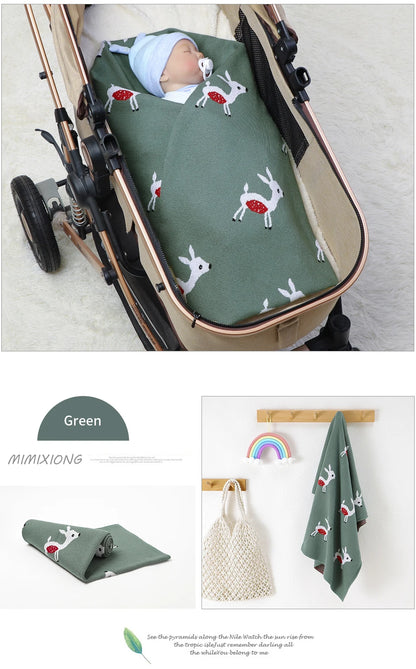 Baby Blankets Knitted Super Soft Newborn Infant Cotton Stroller Bed Sleeping Covers Cute Deer Toddler Girls Boys Sofa Crib Quilt