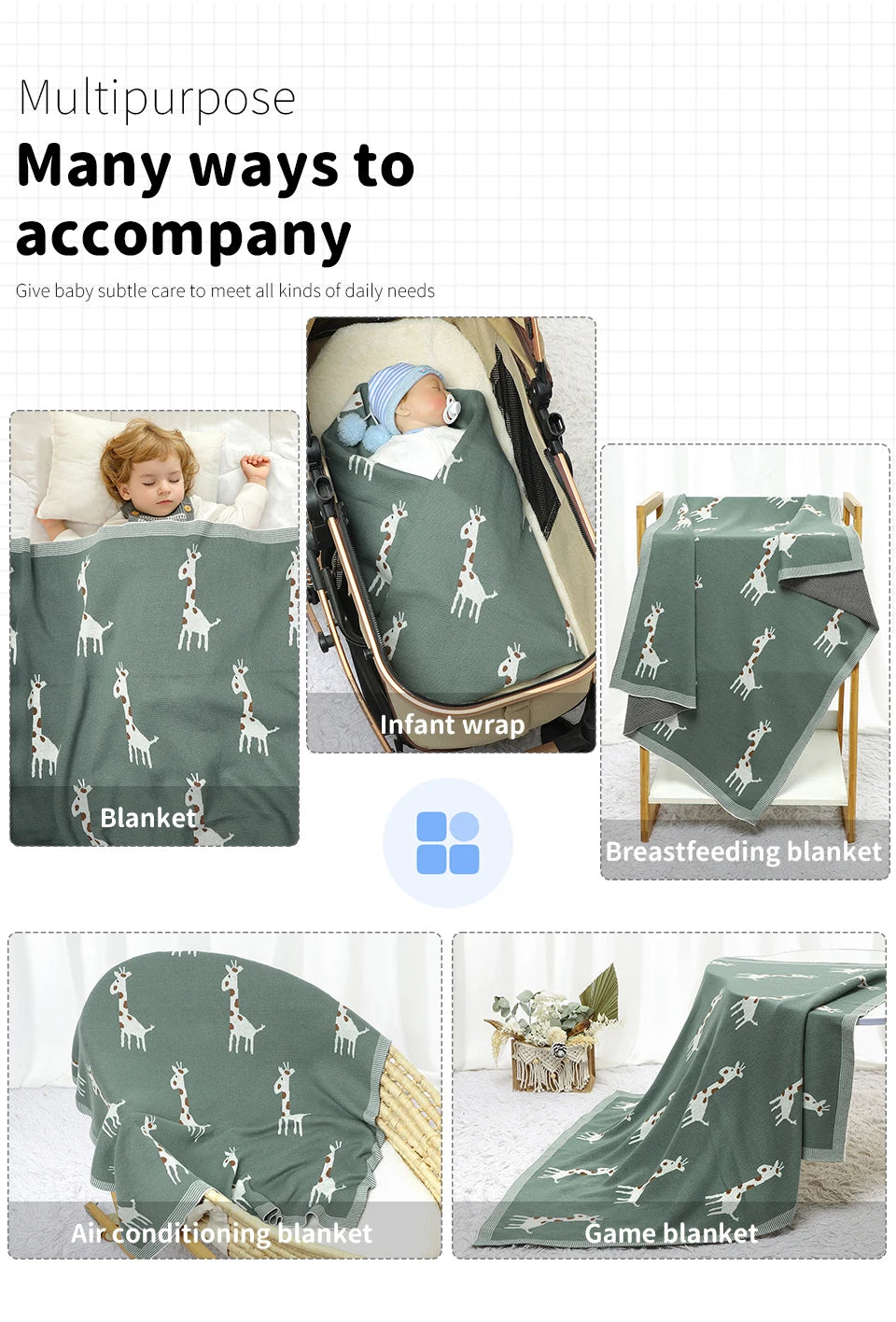 Baby Blanket Cotton Newborn Infant Boys Girls Stroller Bed Sleeping Quilts Covers 100*80cm Knitting Toddler Outdoor Playing Mats