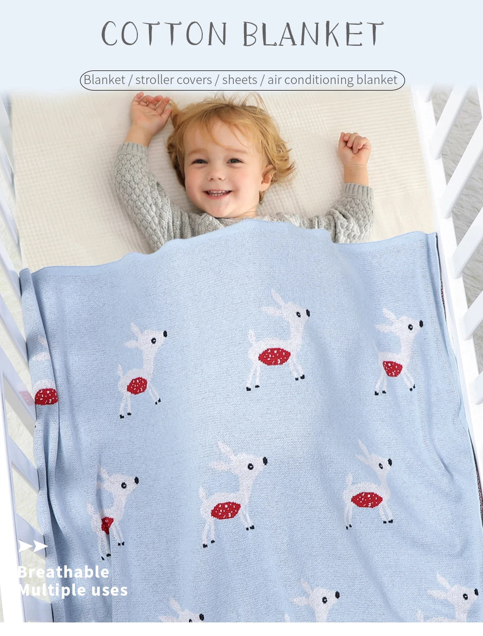 Baby Blankets Knitted Super Soft Newborn Infant Cotton Stroller Bed Sleeping Covers Cute Deer Toddler Girls Boys Sofa Crib Quilt