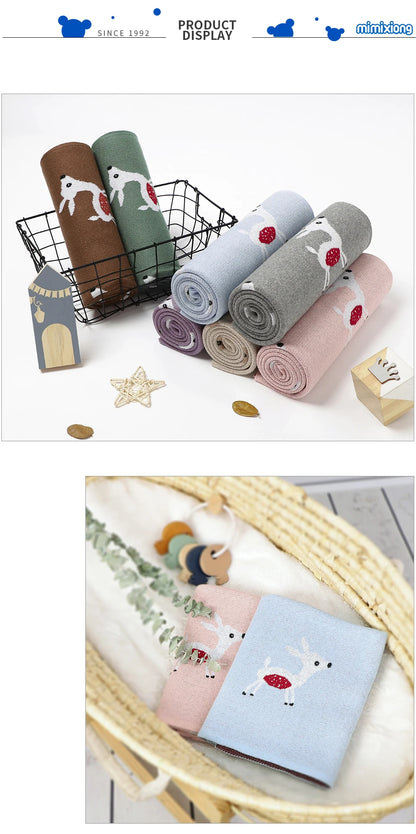 Baby Blankets Knitted Super Soft Newborn Infant Cotton Stroller Bed Sleeping Covers Cute Deer Toddler Girls Boys Sofa Crib Quilt