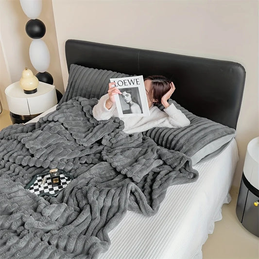 Simplicity Solid Color Thick Wide Strip Multifunctional Blanket Autumn Winter Flannel Bedroom Warm blanket Leisure Time Blanket