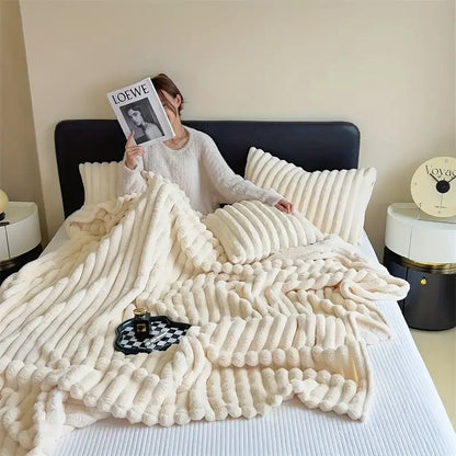 Simplicity Solid Color Thick Wide Strip Multifunctional Blanket Autumn Winter Flannel Bedroom Warm blanket Leisure Time Blanket