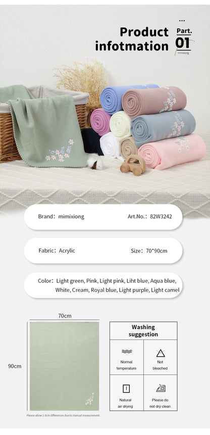 Baby Blankets Newborn Fashion Floral Embroideried Infant Boys Girls Stroller Nursery Swaddle Wrap Plaid 90*70cm Toddler Knit Mat