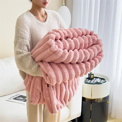 Simplicity Solid Color Thick Wide Strip Multifunctional Blanket Autumn Winter Flannel Bedroom Warm blanket Leisure Time Blanket