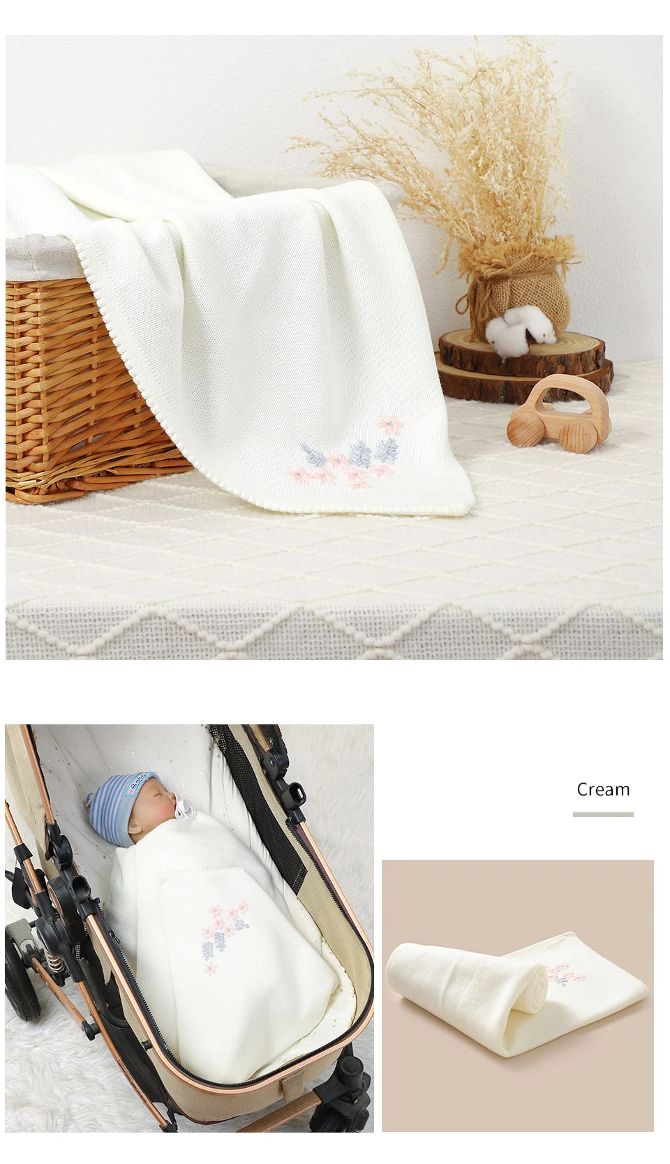 Baby Blankets Newborn Fashion Floral Embroideried Infant Boys Girls Stroller Nursery Swaddle Wrap Plaid 90*70cm Toddler Knit Mat